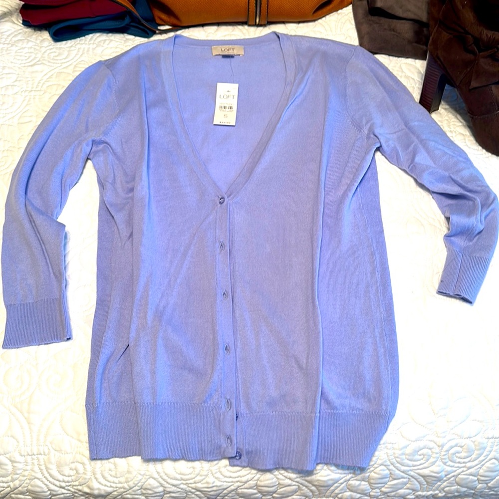 New w tags powder blue light weight button up sweater size small